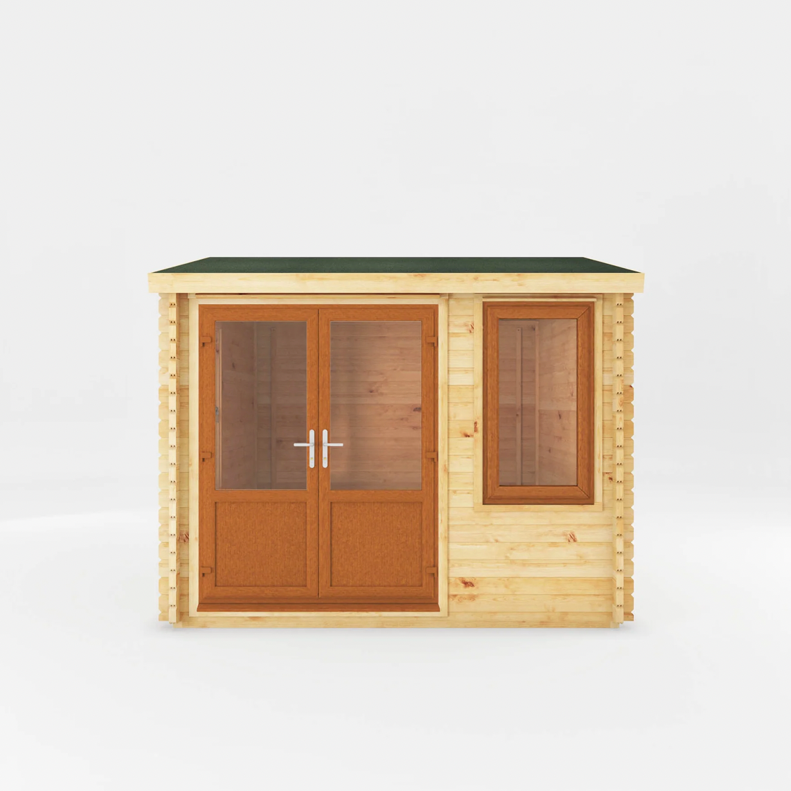 3m x 3m Home Office Elite Log Cabin - UPVC Oak - Ornate Outbuildings 