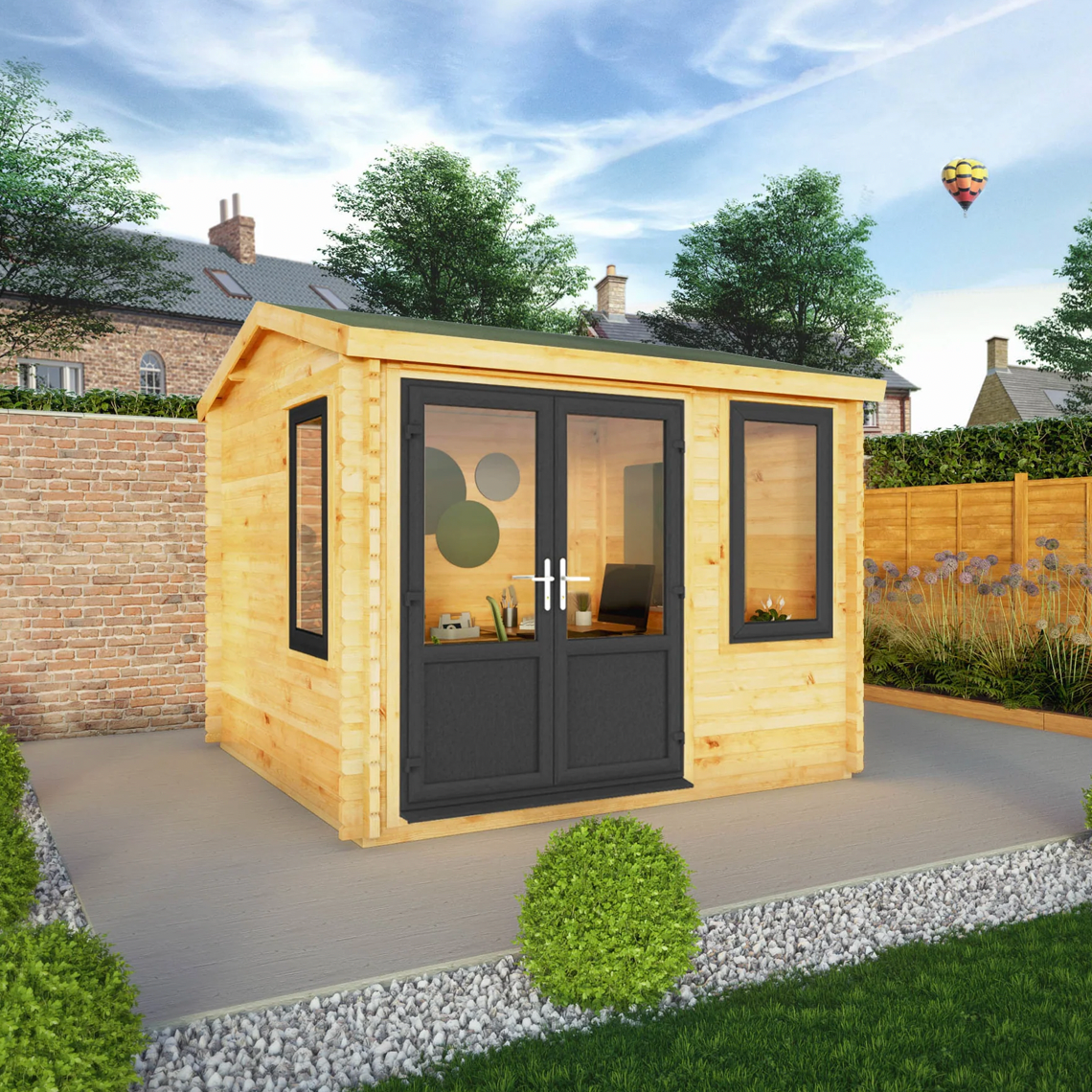 3m x 3m Home Office Elite Log Cabin - UPVC Anthracite - Ornate Outbuildings 