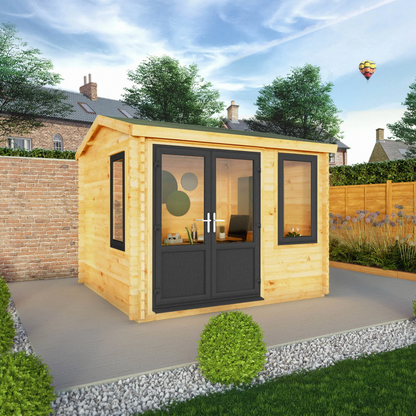 3m x 3m Home Office Elite Log Cabin - UPVC Anthracite - Ornate Outbuildings 