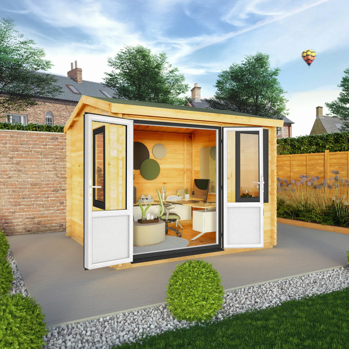 3m x 3m Home Office Elite Log Cabin - UPVC Anthracite - Ornate Outbuildings 