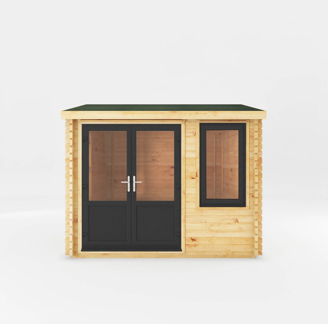 3m x 3m Home Office Elite Log Cabin - UPVC Anthracite - Ornate Outbuildings 