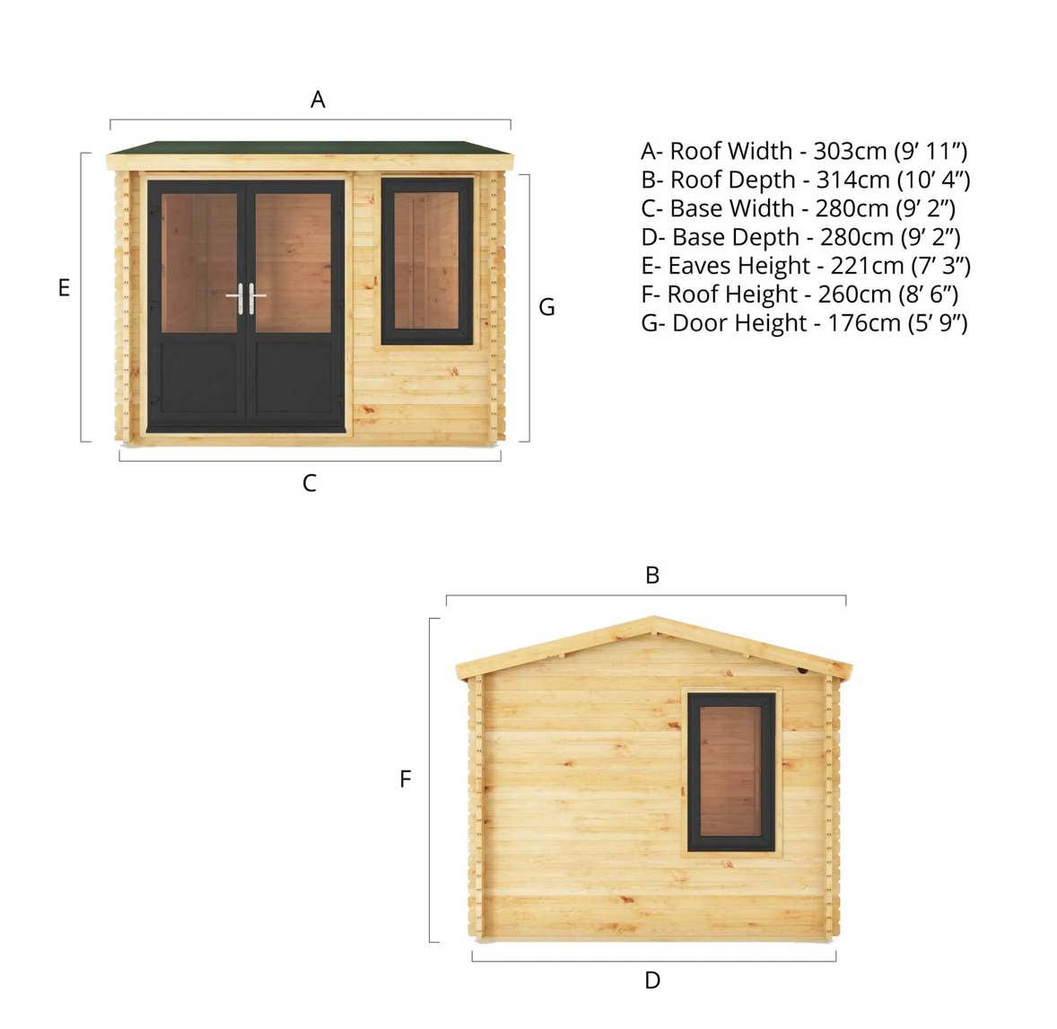 3m x 3m Home Office Elite Log Cabin - UPVC Anthracite - Ornate Outbuildings 