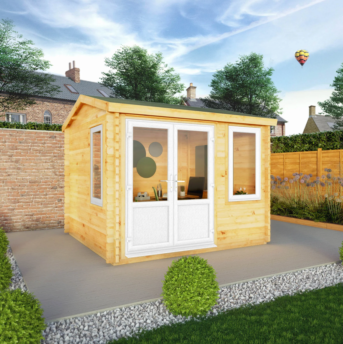 3m x 3m Home Office Elite Log Cabin - UPVC White - Ornate Outbuildings 