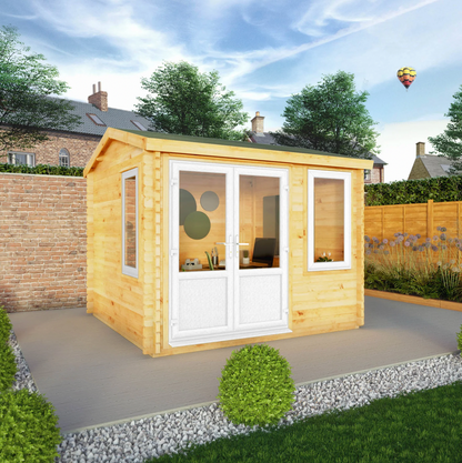 3m x 3m Home Office Elite Log Cabin - UPVC White - Ornate Outbuildings 