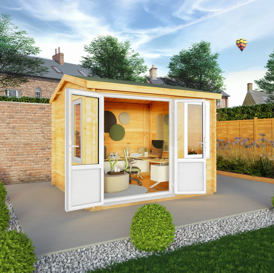 3m x 3m Home Office Elite Log Cabin - UPVC White - Ornate Outbuildings 