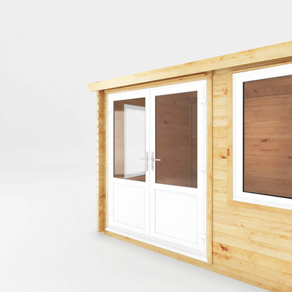 3m x 3m Home Office Elite Log Cabin - UPVC White - Ornate Outbuildings 