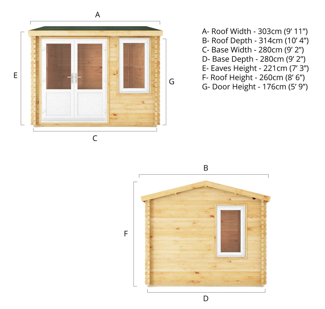 3m x 3m Home Office Elite Log Cabin - UPVC White - Ornate Outbuildings 