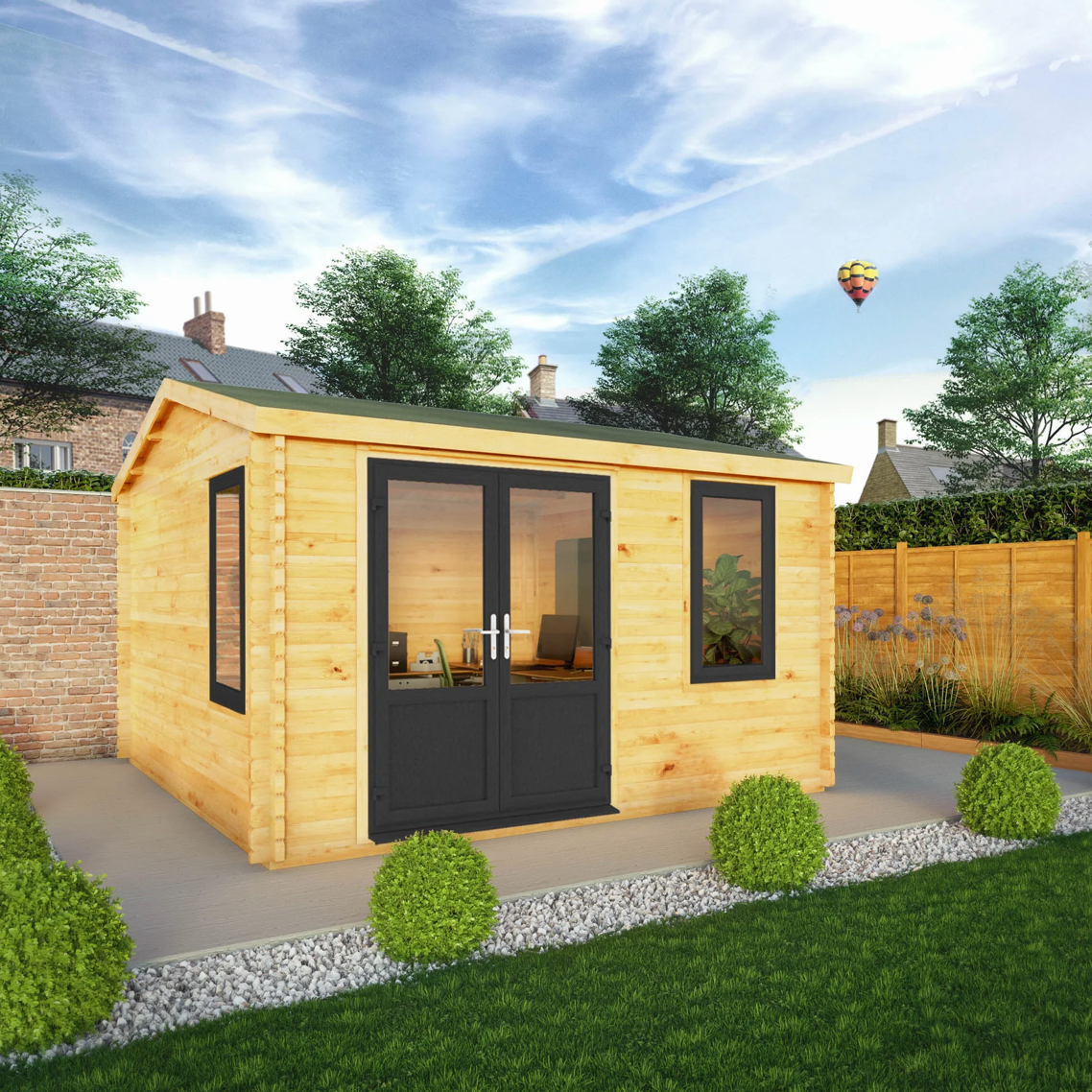 4m x 4m Home Office Elite Log Cabin - UPVC Anthracite - Ornate Outbuildings 