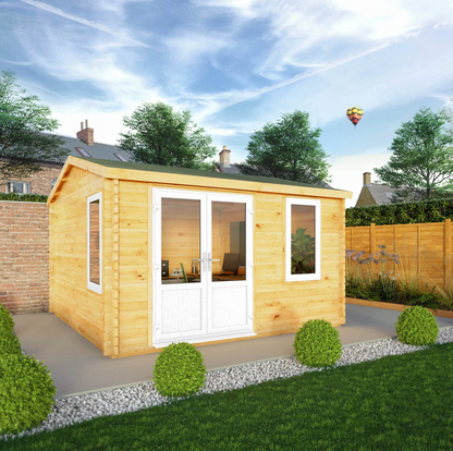 4m x 4m Home Office Elite Log Cabin - UPVC White - Ornate Outbuildings 