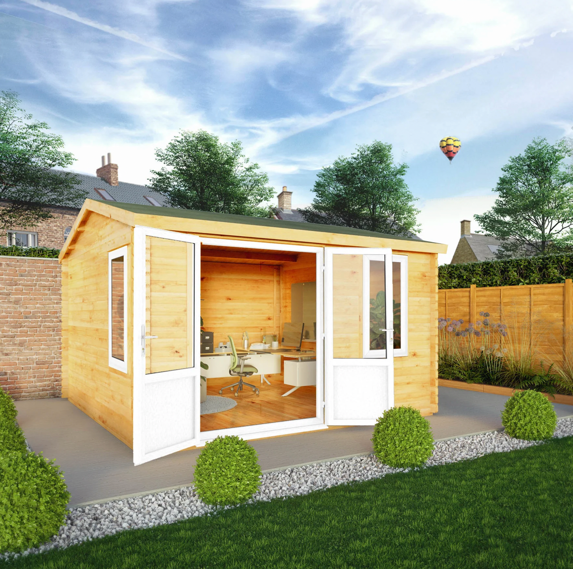 4m x 4m Home Office Elite Log Cabin - UPVC White - Ornate Outbuildings 