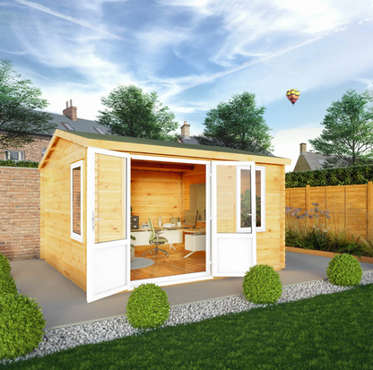 4m x 4m Home Office Elite Log Cabin - UPVC White - Ornate Outbuildings 