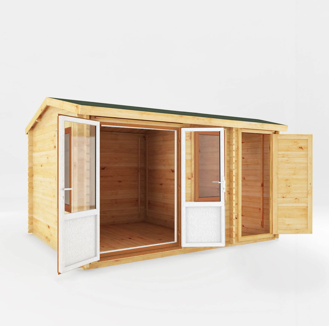 4.1m x 3m Home Office Elite With Side Shed - UPVC Oak - Ornate Outbuildings 