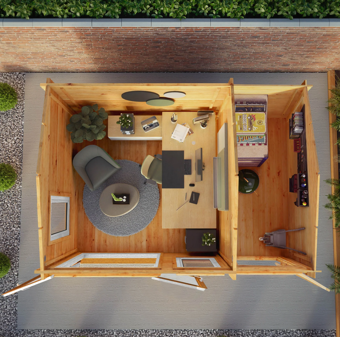 4.1m x 3m Home Office Elite With Side Shed - UPVC Oak - Ornate Outbuildings 