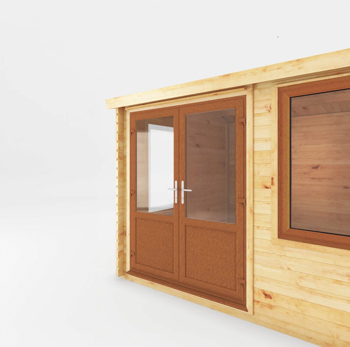 4.1m x 3m Home Office Elite With Side Shed - UPVC Oak - Ornate Outbuildings 