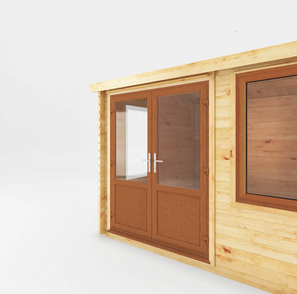 4.1m x 3m Home Office Elite With Side Shed - UPVC Oak - Ornate Outbuildings 