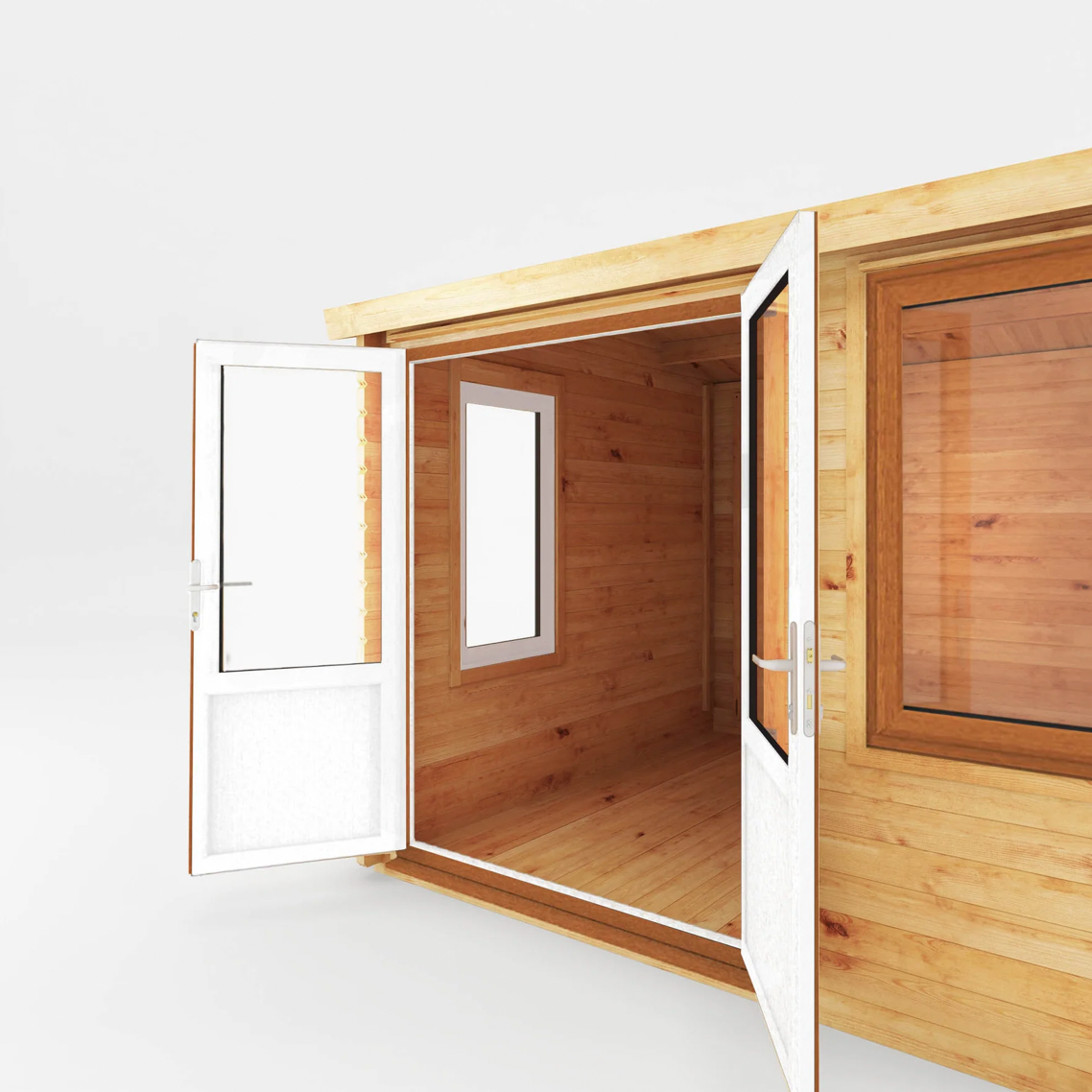 4.1m x 3m Home Office Elite With Side Shed - UPVC Oak - Ornate Outbuildings 