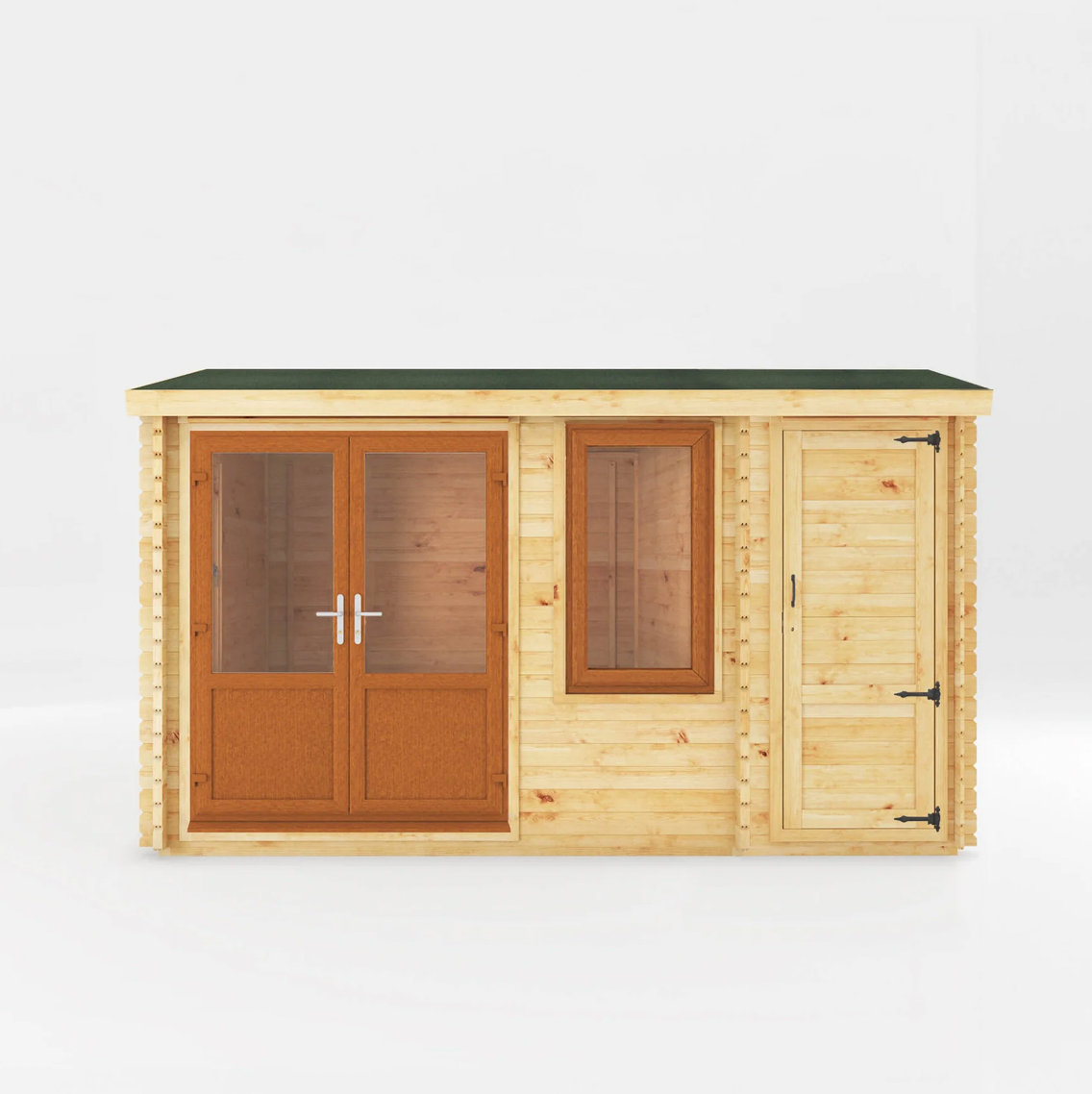 4.1m x 3m Home Office Elite With Side Shed - UPVC Oak - Ornate Outbuildings 