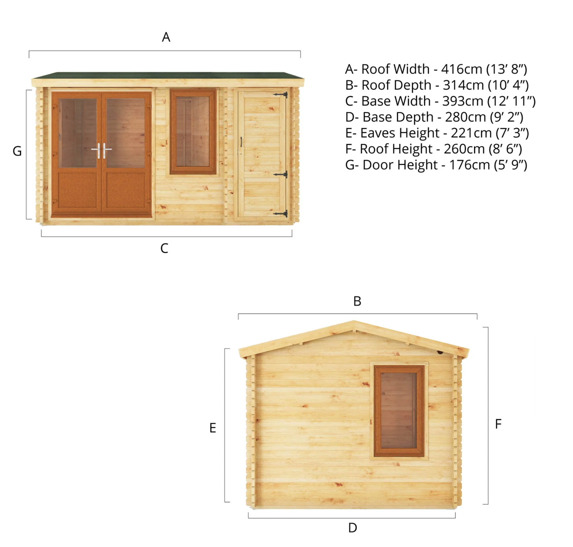 4.1m x 3m Home Office Elite With Side Shed - UPVC Oak - Ornate Outbuildings 