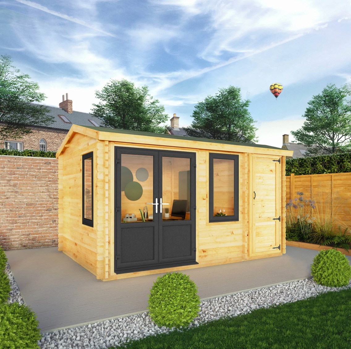 4.1m x 3m Home Office Elite With Side Shed - UPVC Anthracite - Ornate Outbuildings 