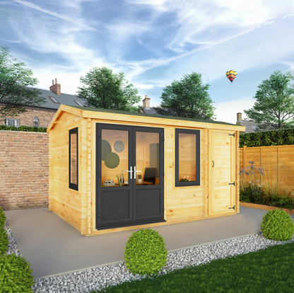 4.1m x 3m Home Office Elite With Side Shed - UPVC Anthracite - Ornate Outbuildings 