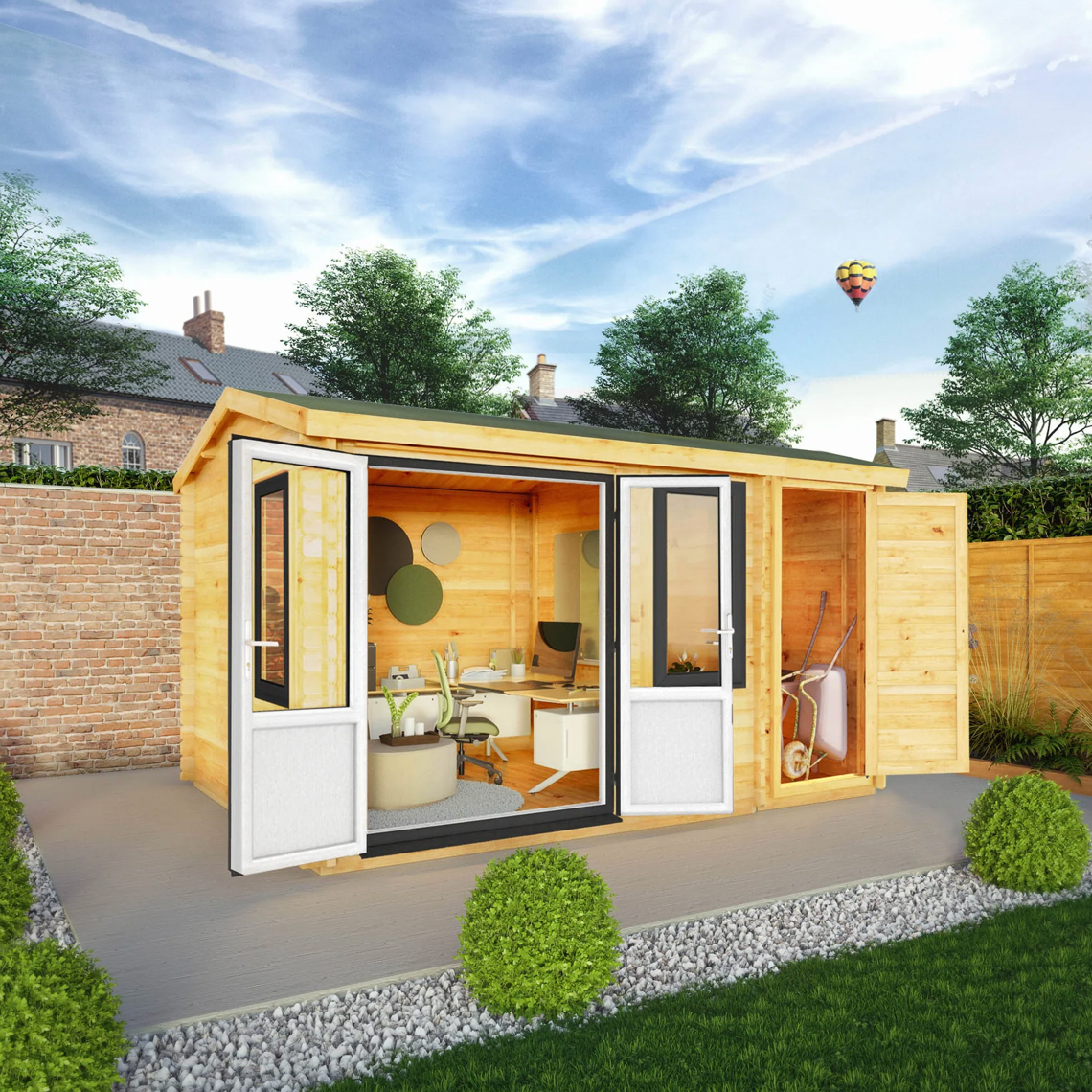 4.1m x 3m Home Office Elite With Side Shed - UPVC Anthracite - Ornate Outbuildings 