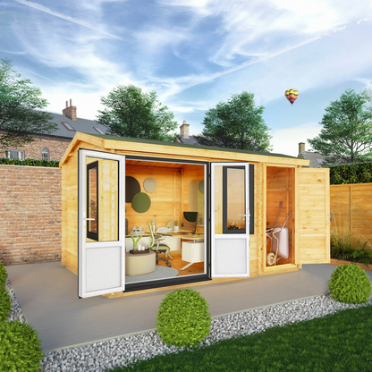 4.1m x 3m Home Office Elite With Side Shed - UPVC Anthracite - Ornate Outbuildings 