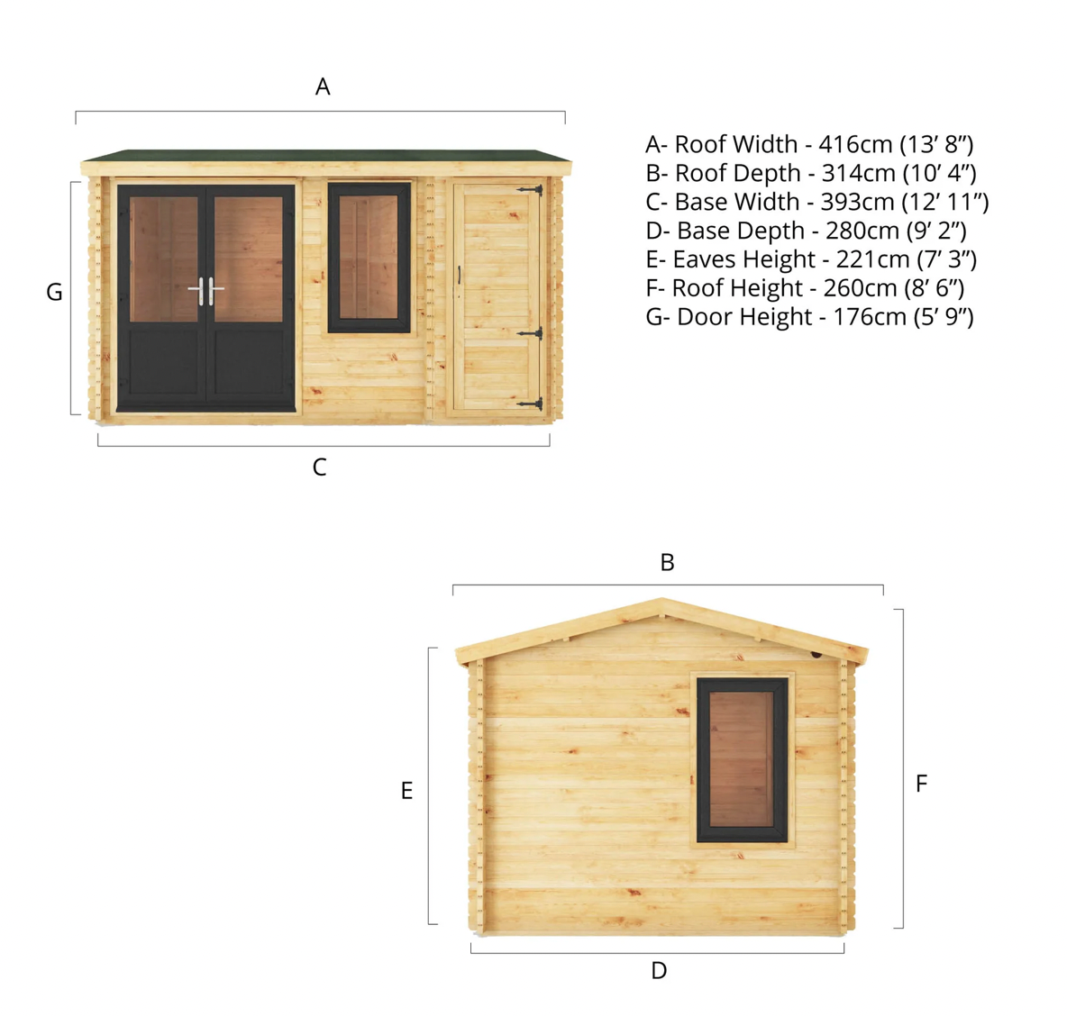 4.1m x 3m Home Office Elite With Side Shed - UPVC Anthracite - Ornate Outbuildings 