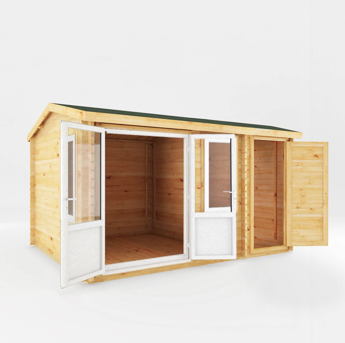 4.1m x 3m Home Office Elite With Side Shed - UPVC White - Ornate Outbuildings 