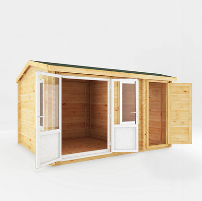 4.1m x 3m Home Office Elite With Side Shed - UPVC White - Ornate Outbuildings 