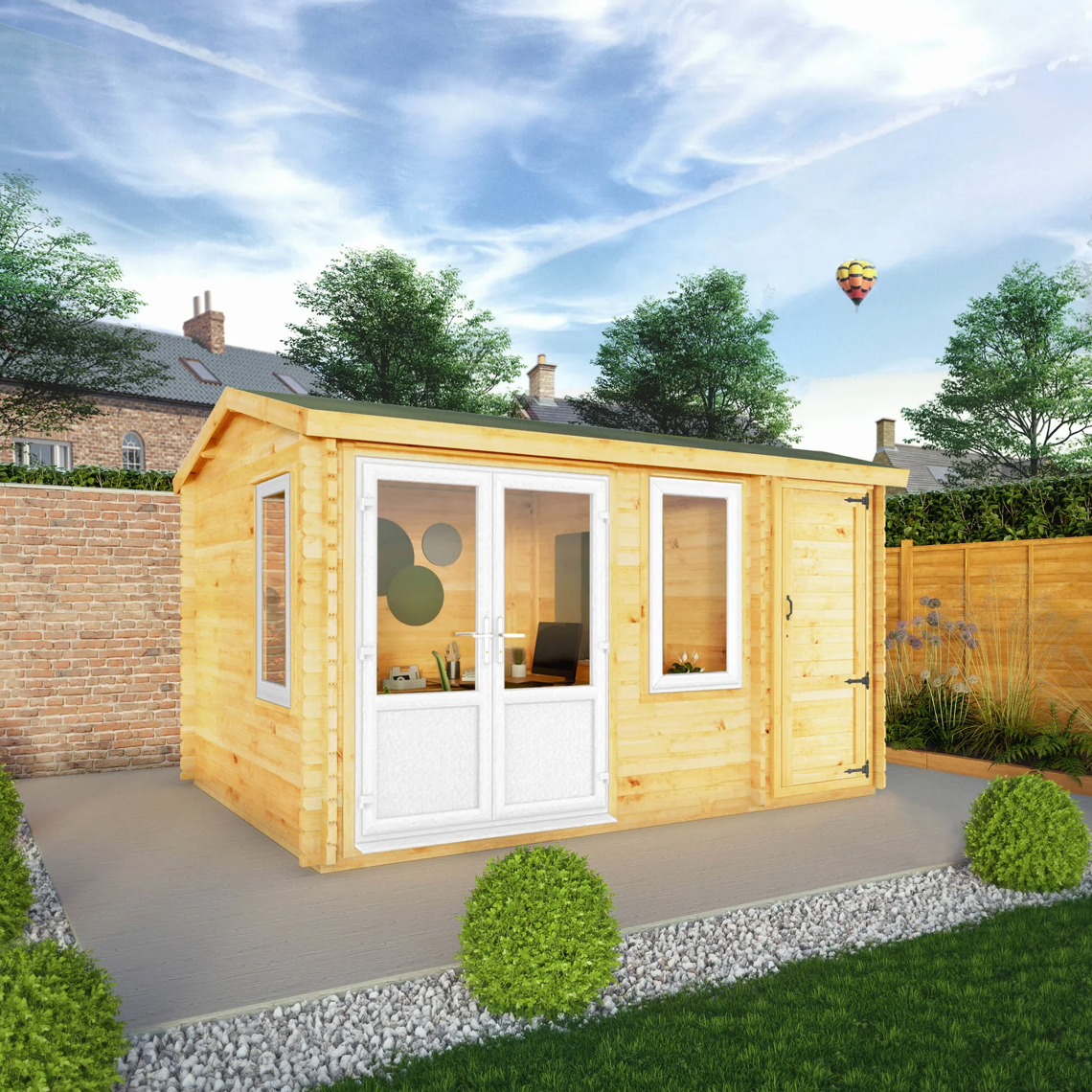 4.1m x 3m Home Office Elite With Side Shed - UPVC White - Ornate Outbuildings 