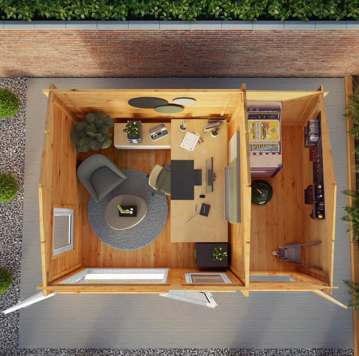 4.1m x 3m Home Office Elite With Side Shed - UPVC White - Ornate Outbuildings 