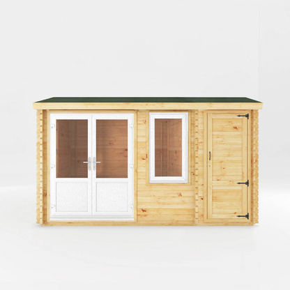 4.1m x 3m Home Office Elite With Side Shed - UPVC White - Ornate Outbuildings 