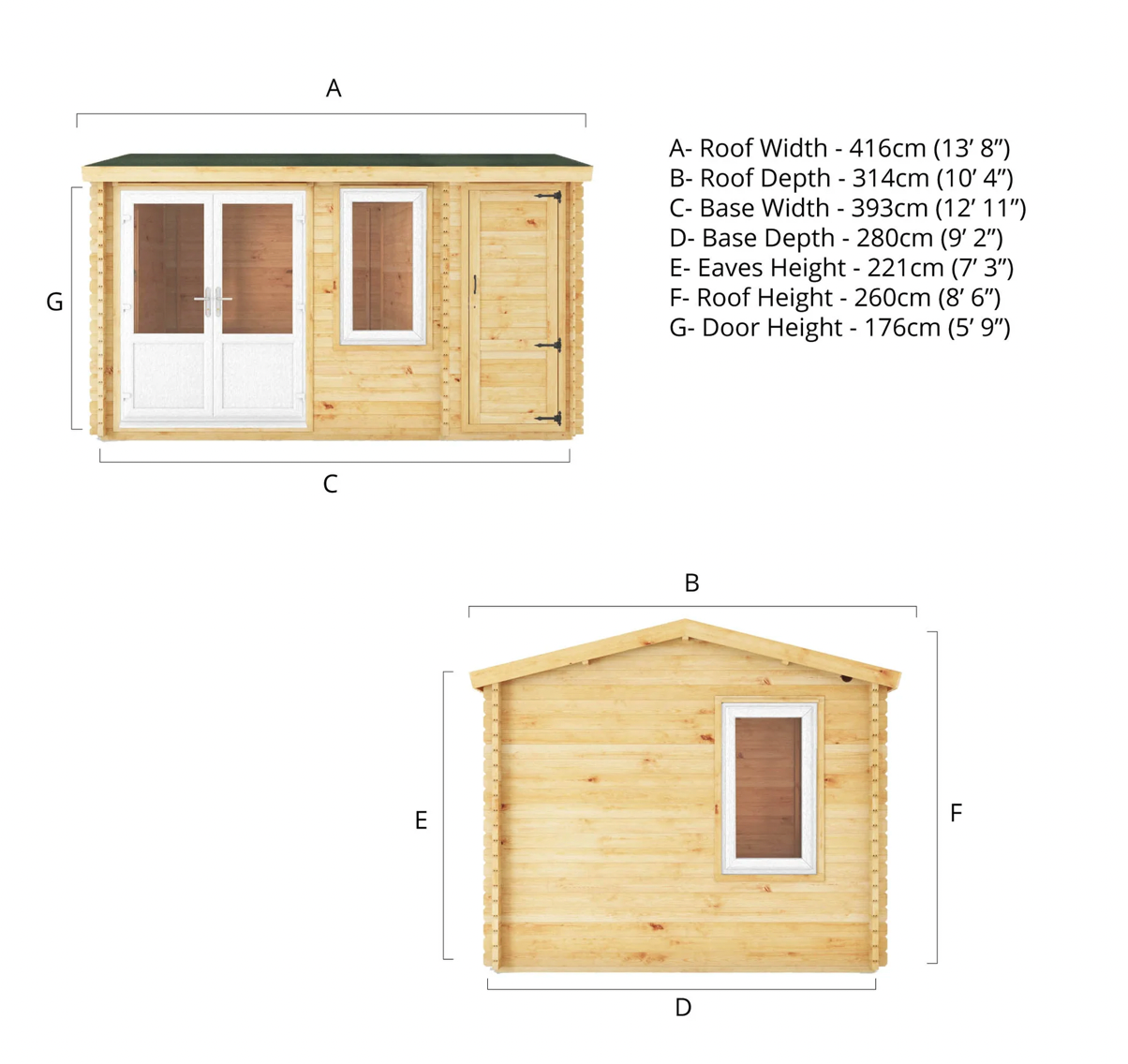 4.1m x 3m Home Office Elite With Side Shed - UPVC White - Ornate Outbuildings 