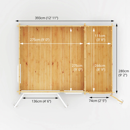 4.1m x 3m Home Office Elite With Side Shed - UPVC White - Ornate Outbuildings 