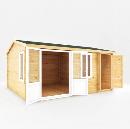 5.1m x 4m Home Office Elite With Side Shed - UPVC White - Ornate Outbuildings 