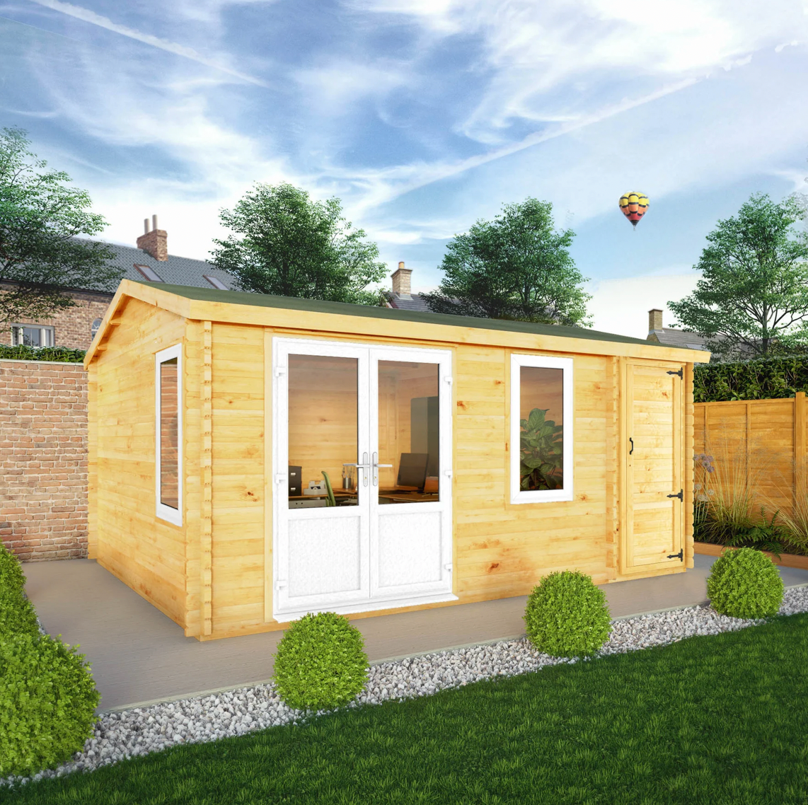 5.1m x 4m Home Office Elite With Side Shed - UPVC White - Ornate Outbuildings 