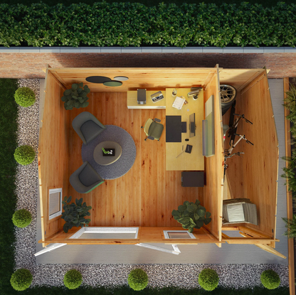 5.1m x 4m Home Office Elite With Side Shed - UPVC White - Ornate Outbuildings 