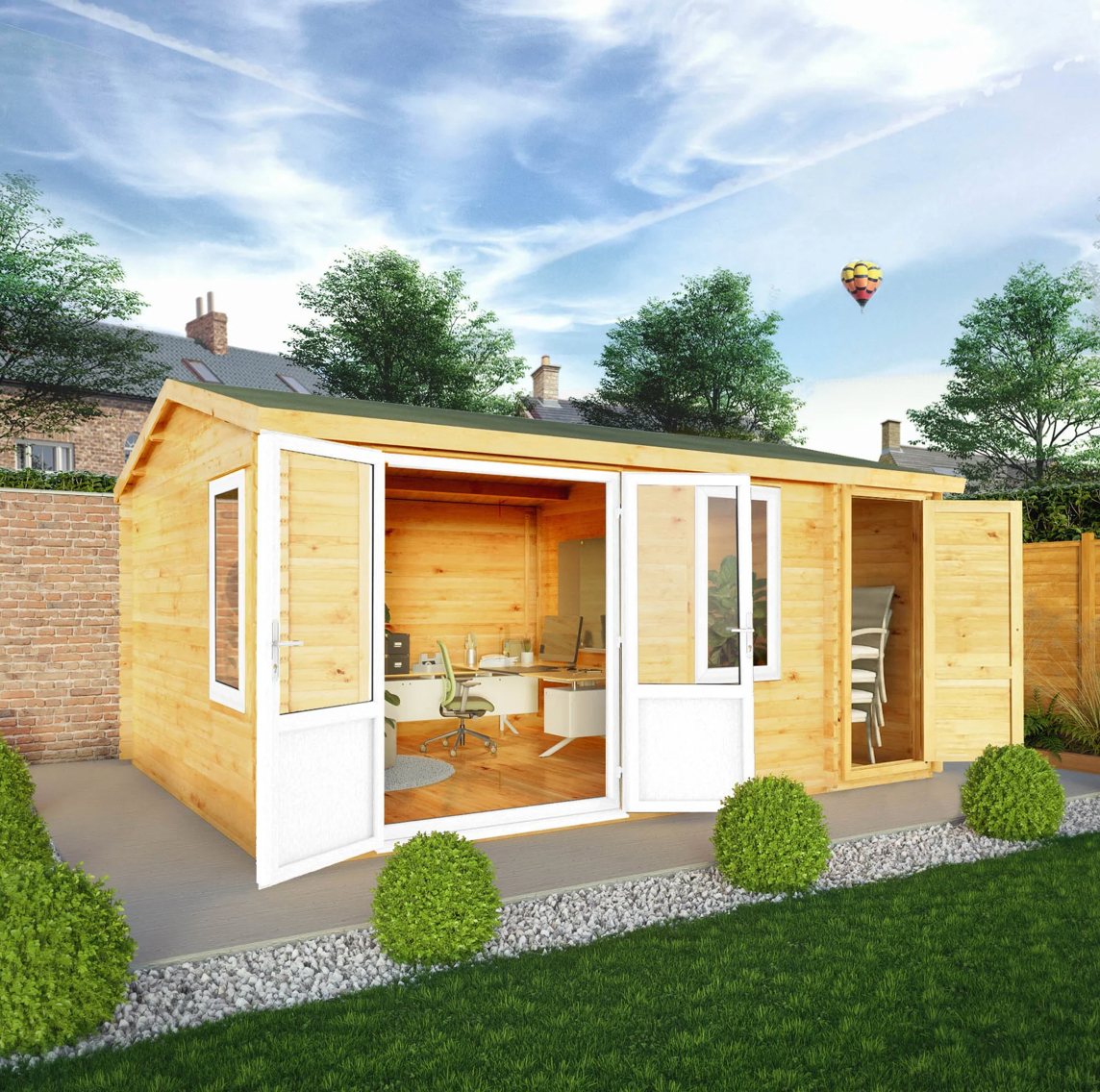 5.1m x 4m Home Office Elite With Side Shed - UPVC White - Ornate Outbuildings 
