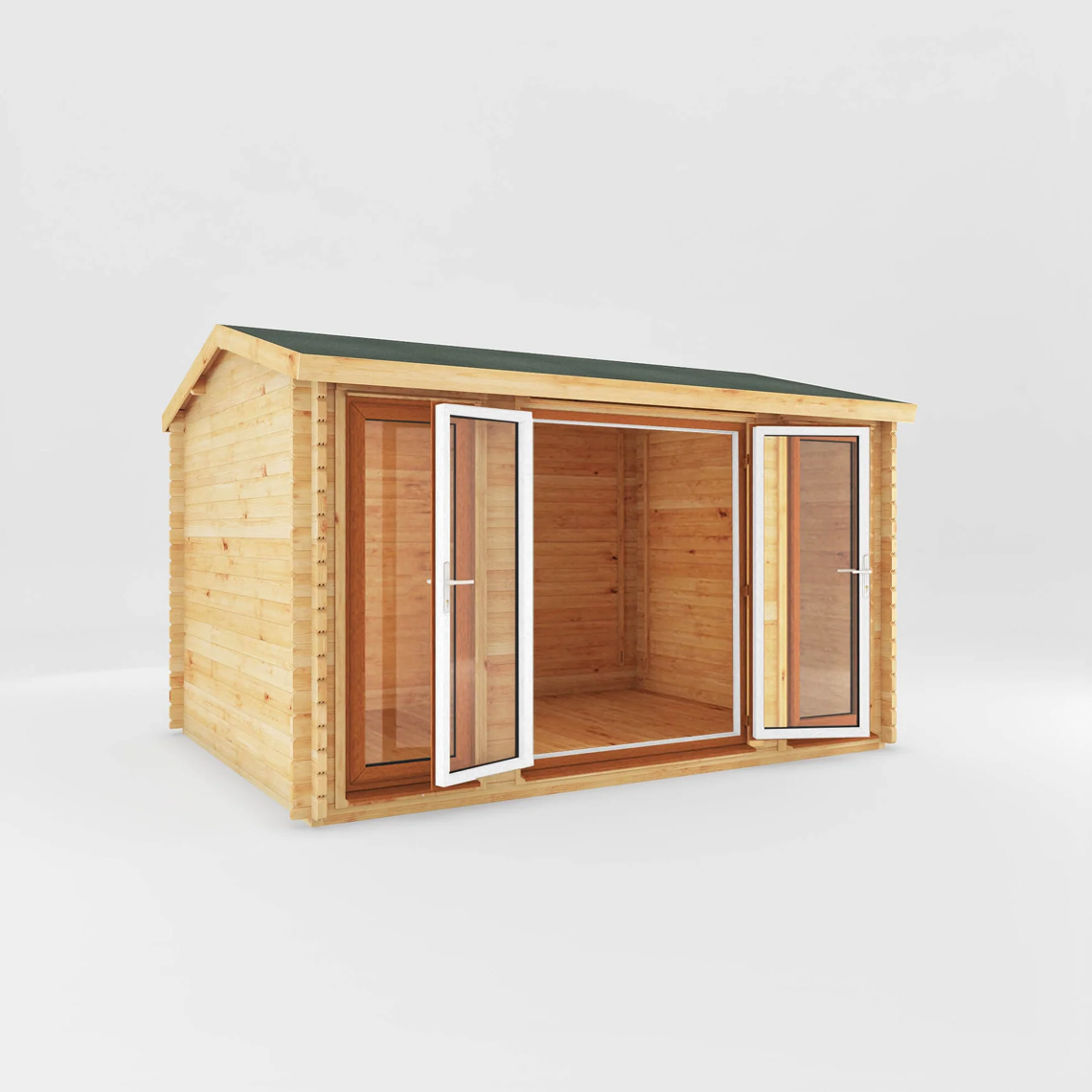 4m x 3m Home Office Studio Log Cabin - UPVC Oak - Ornate Outbuildings 