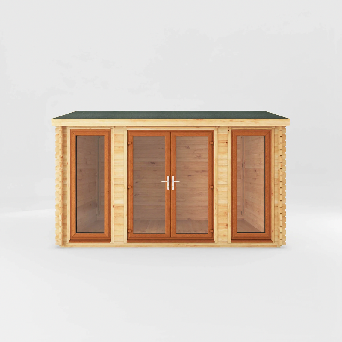 4m x 3m Home Office Studio Log Cabin - UPVC Oak - Ornate Outbuildings 