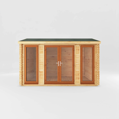 4m x 3m Home Office Studio Log Cabin - UPVC Oak - Ornate Outbuildings 