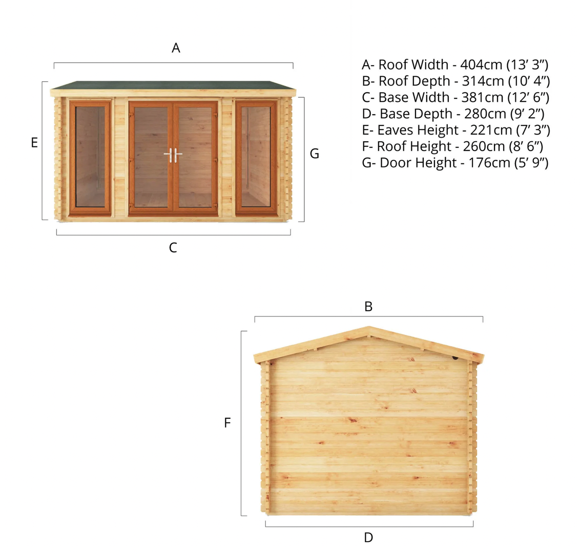 4m x 3m Home Office Studio Log Cabin - UPVC Oak - Ornate Outbuildings 