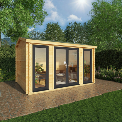 4m x 3m Home Office Studio Log Cabin - UPVC Anthracite - Ornate Outbuildings 
