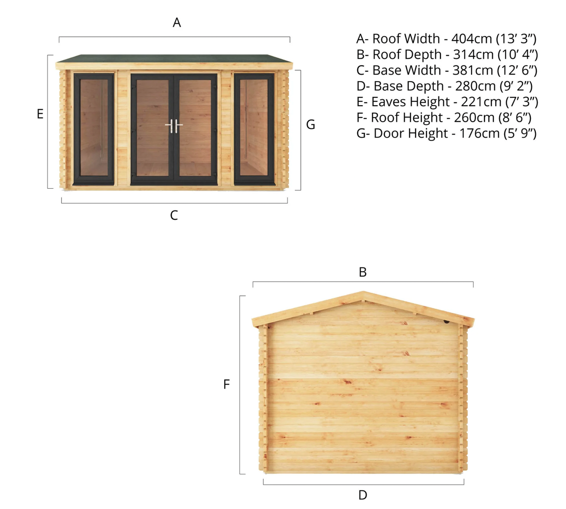 4m x 3m Home Office Studio Log Cabin - UPVC Anthracite - Ornate Outbuildings 
