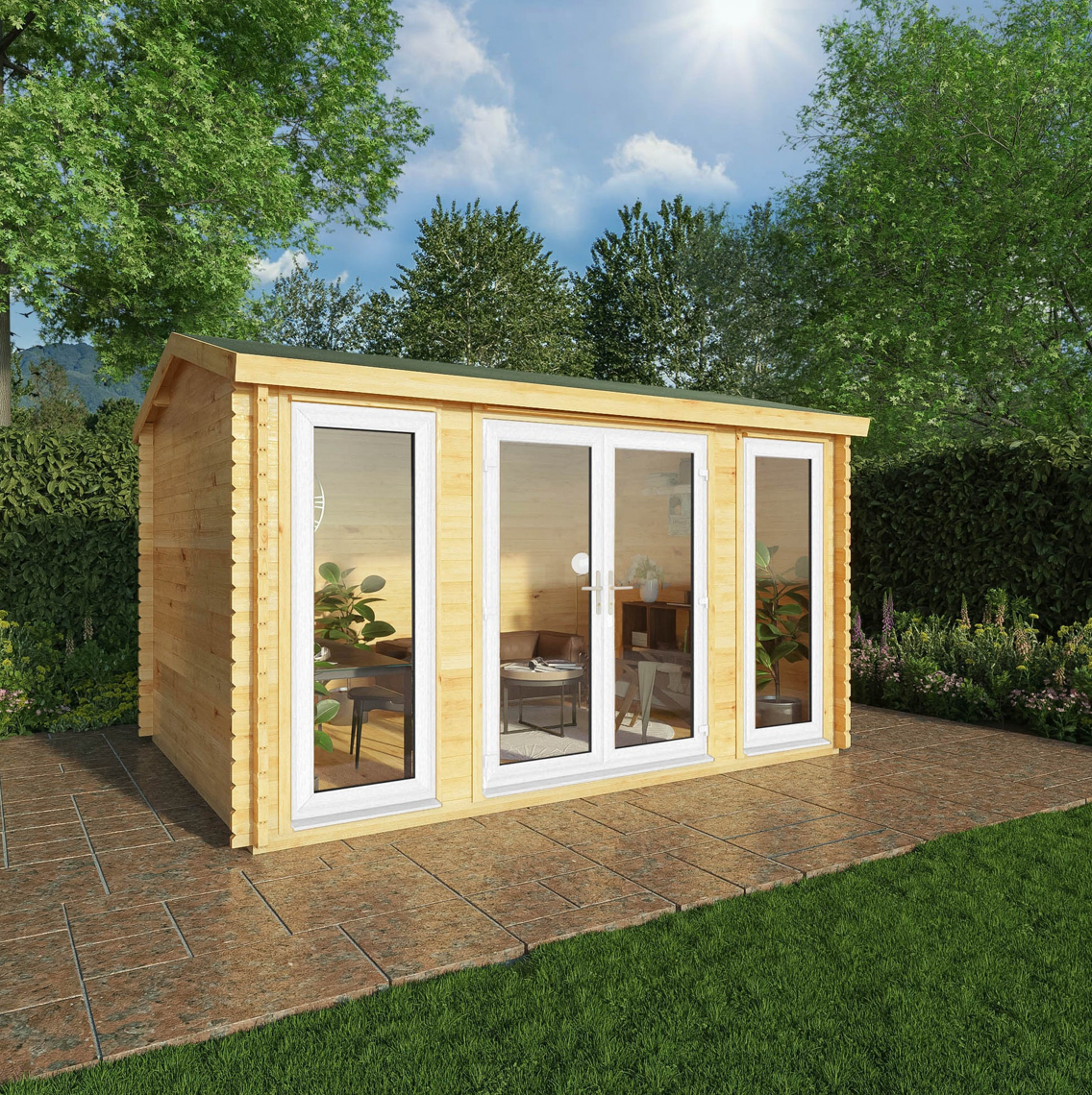 4m x 3m Home Office Studio Log Cabin - UPVC White - Ornate Outbuildings 