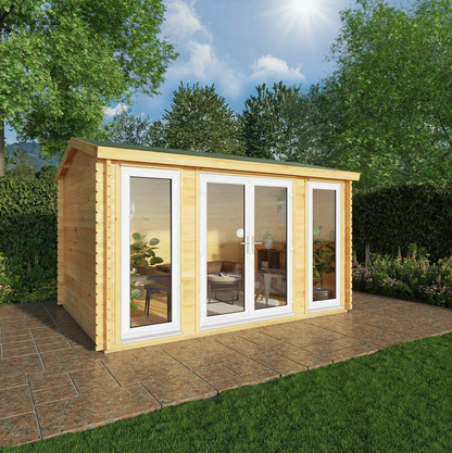 4m x 3m Home Office Studio Log Cabin - UPVC White - Ornate Outbuildings 