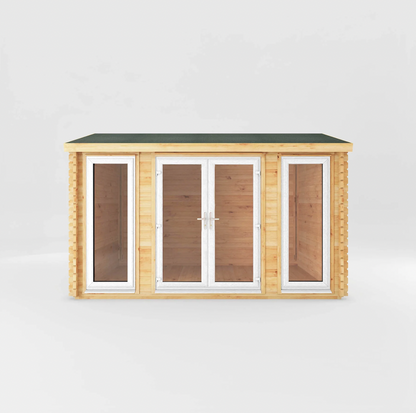 4m x 3m Home Office Studio Log Cabin - UPVC White - Ornate Outbuildings 