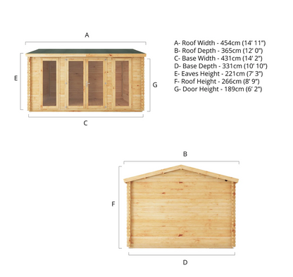 4.5m x 3.5m Home Office Studio Log Cabin - 44mm - Ornate Outbuildings 