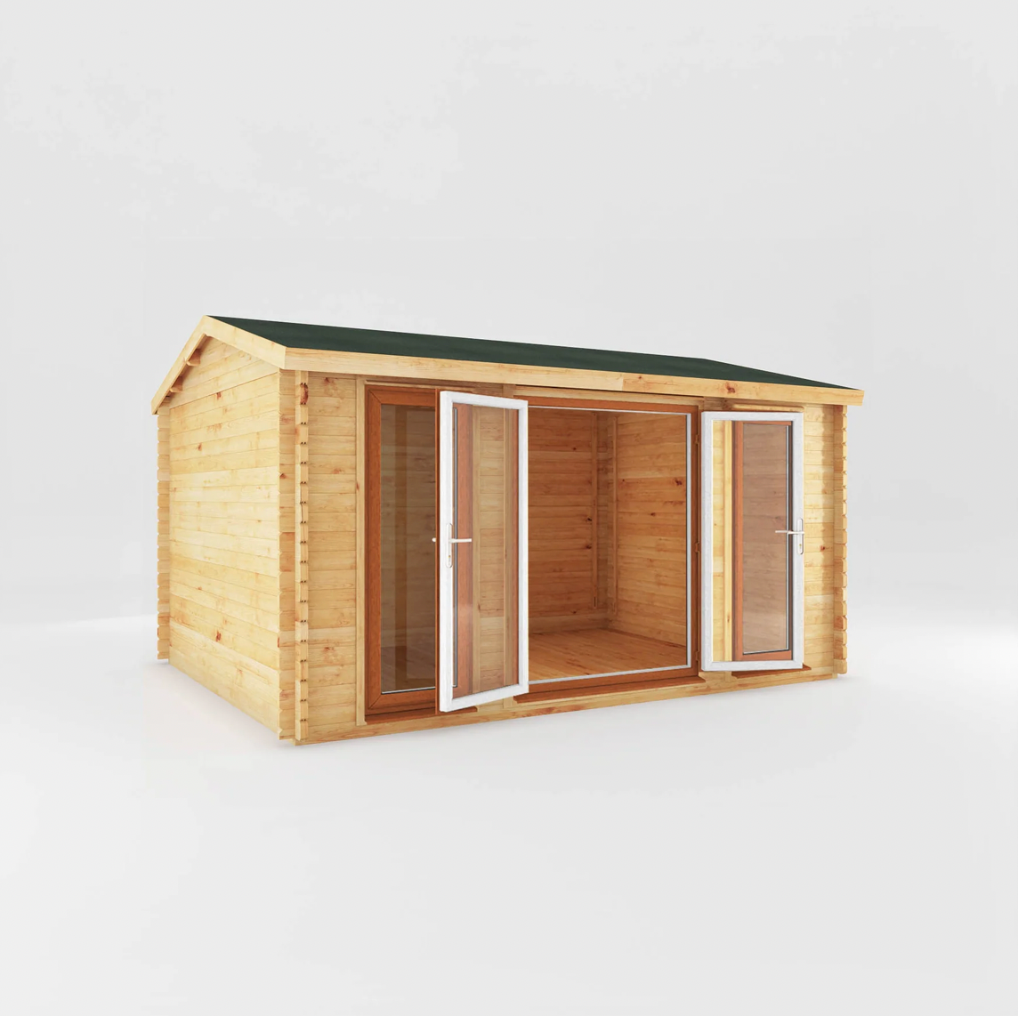 4.5m x 3.5m Home Office Studio Log Cabin - UPVC Oak - Ornate Outbuildings 