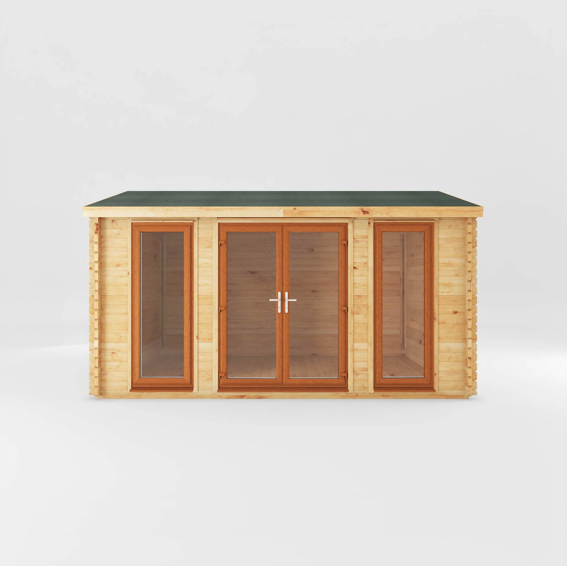 4.5m x 3.5m Home Office Studio Log Cabin - UPVC Oak - Ornate Outbuildings 